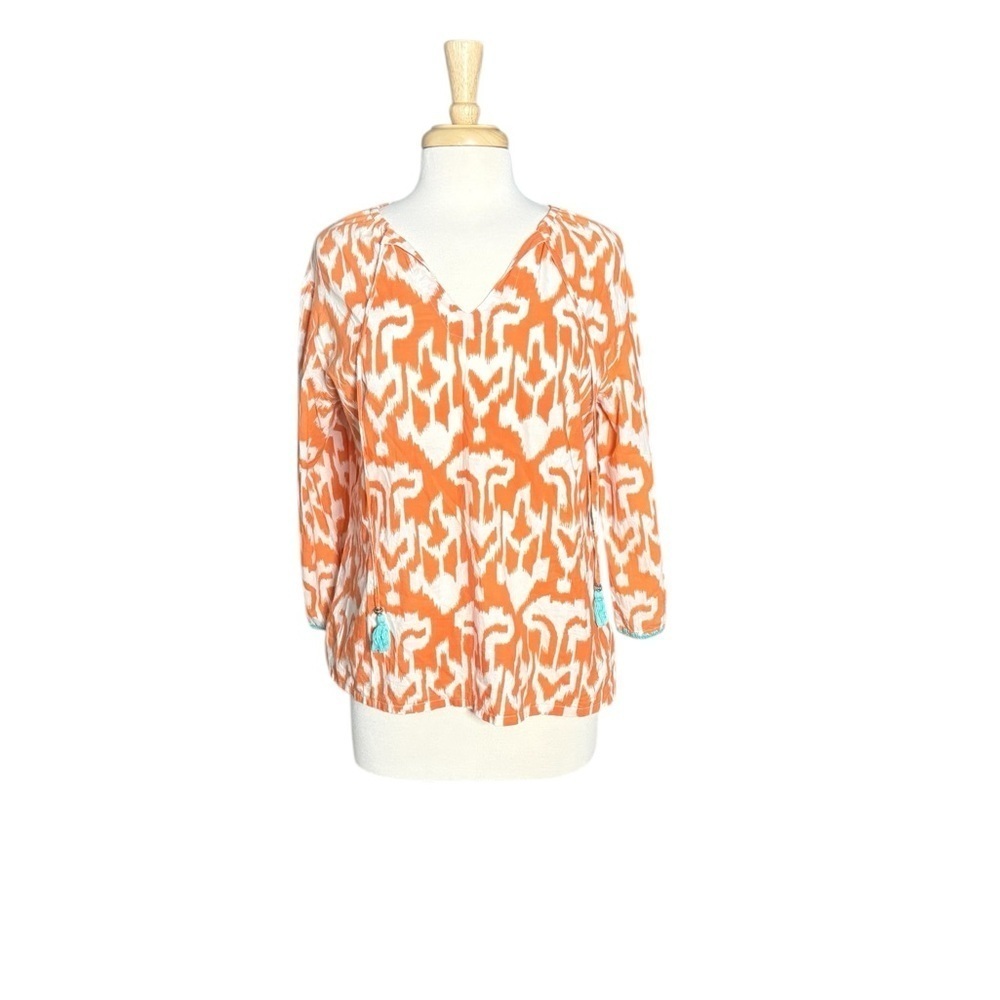 Tara Michelle Orange and White Women's Cotton Blouse Size L